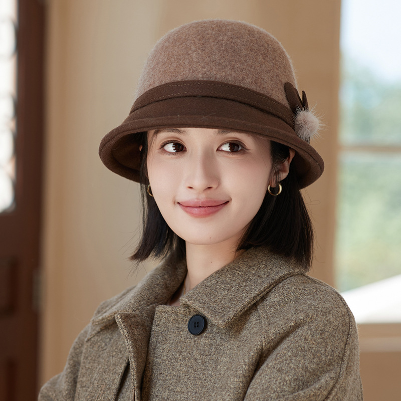 羊毛呢帽子女秋冬季渔夫帽保暖加厚盆帽日系休闲百搭优雅复古礼帽