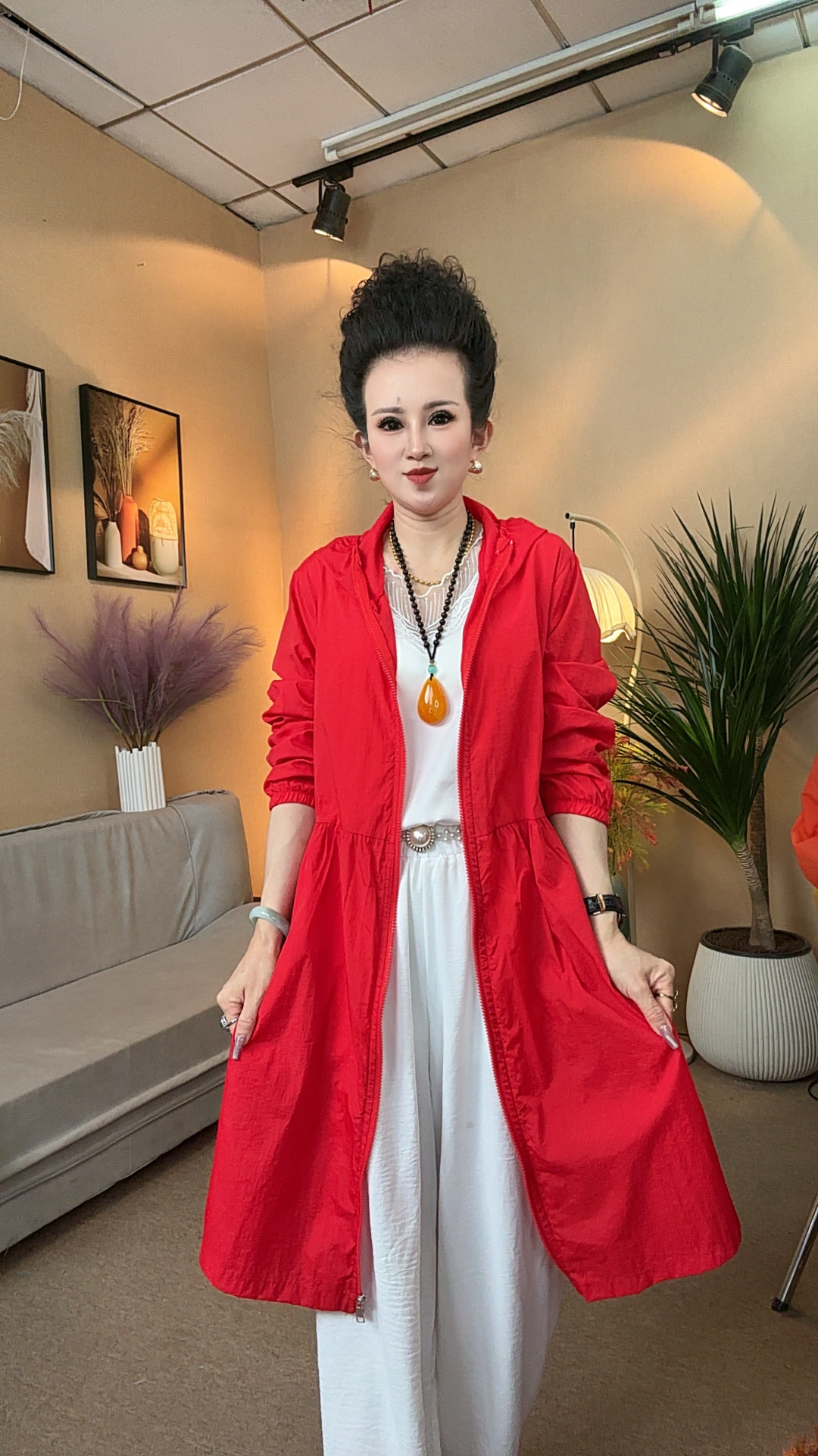 2025早秋新款中长款防晒衣连帽宽松长袖薄外套