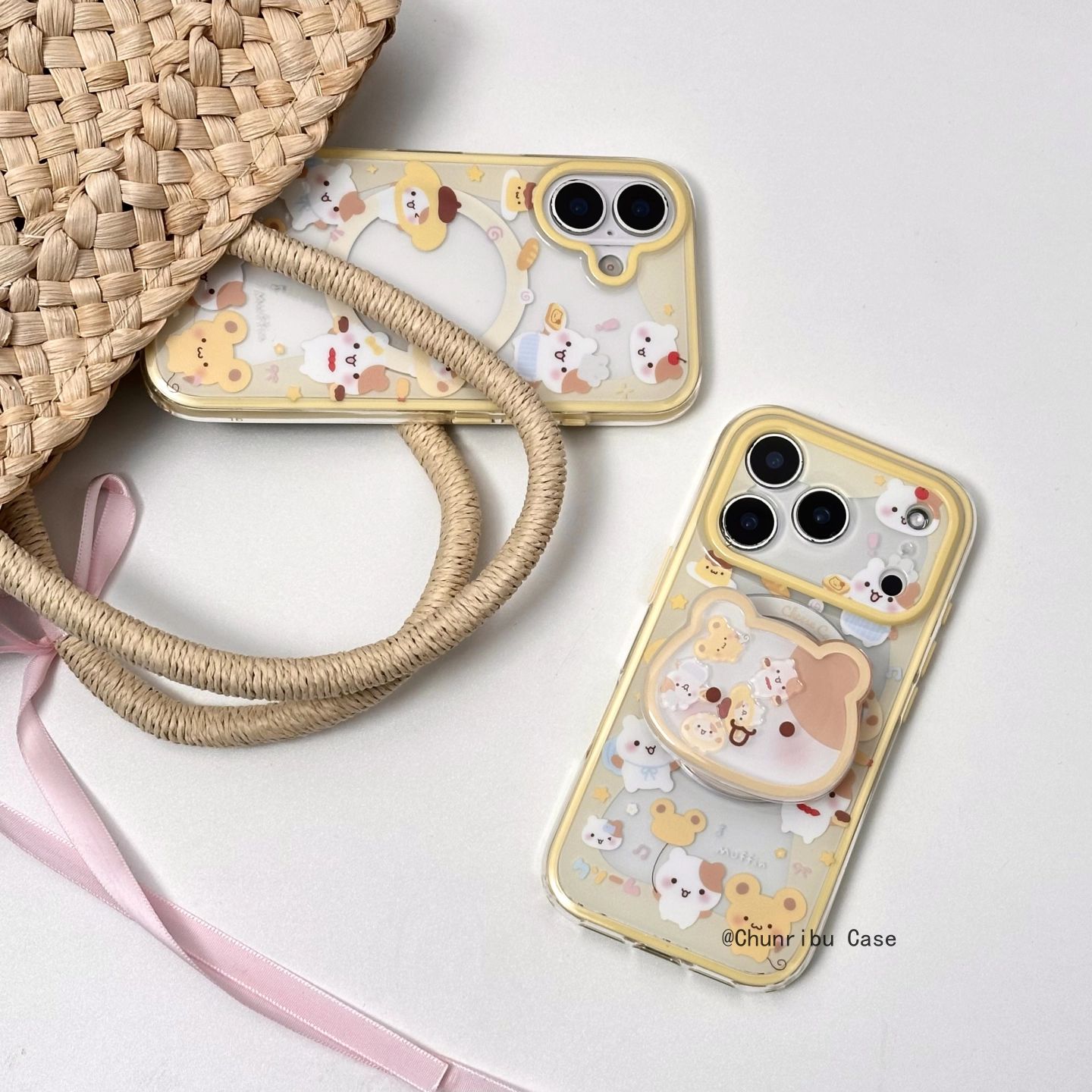 可爱卡通棉花糖猫咪围边ins适用苹果17/16promax手机壳二合一磁吸