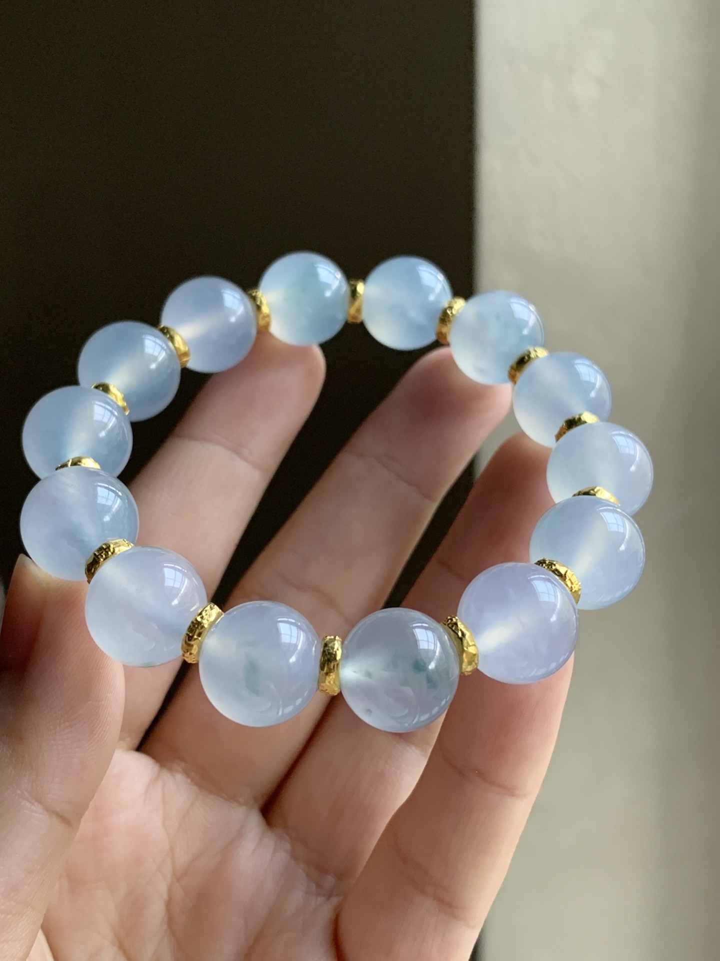 佳佳翡翠 天然缅甸A货翡翠高冰飘花手串