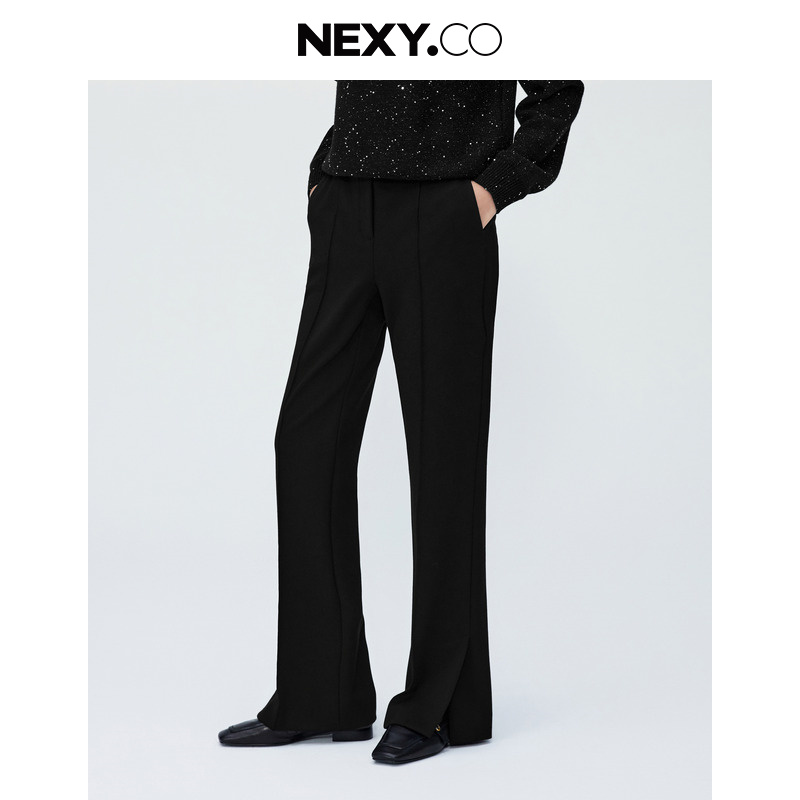 NEXY.CO/奈蔻长裤显瘦时尚黑色微喇宽松百搭休闲垂感XV02888W0