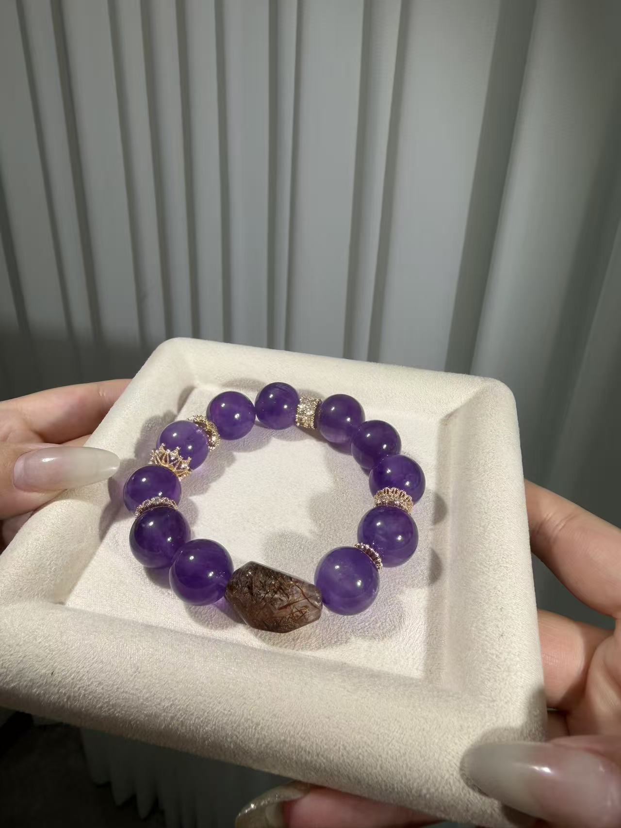 【紫耀流光】天然紫水晶+黑金超水晶手链