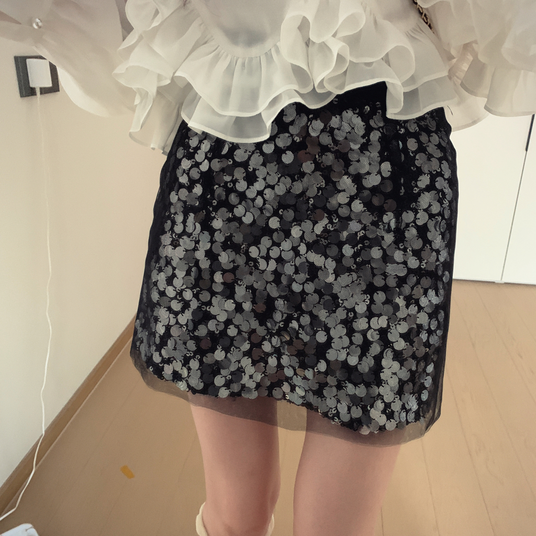 【梦幻星河】2025早秋新千金风氛围感气质亮片A字短裙1