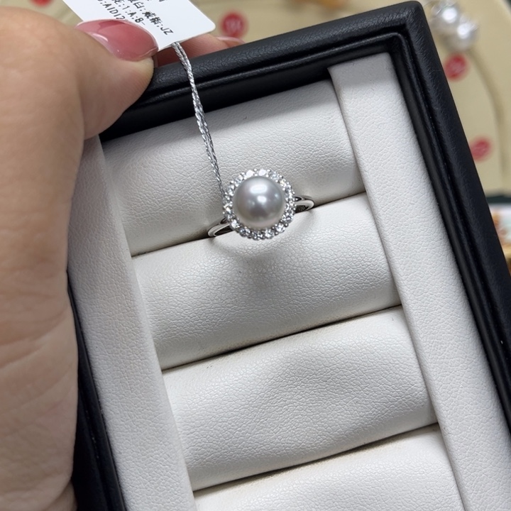 戒指银S925镶嵌海水珍珠澳白8-9mm18号