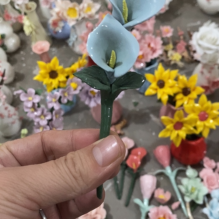瓷片纯手工陶瓷花摆件瑕