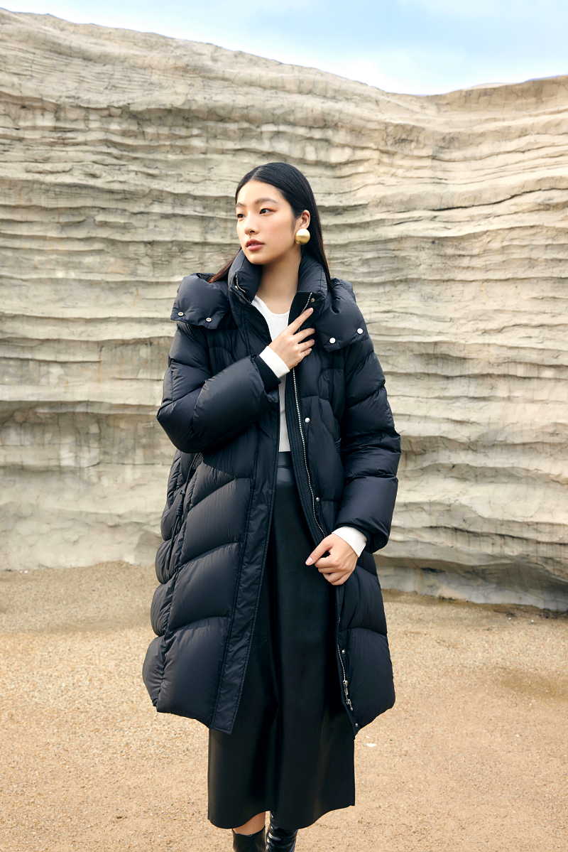 【PSX-98E-163】中长款常规连帽女款白鹅绒秋冬休闲保暖过膝