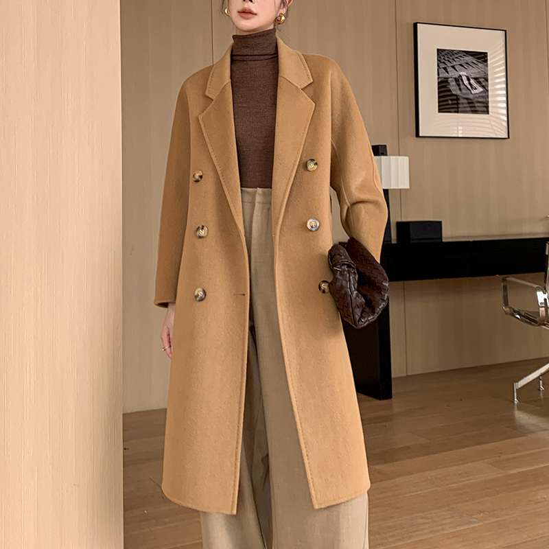 100%羊毛长款宽松毛呢外套过膝防风大衣801