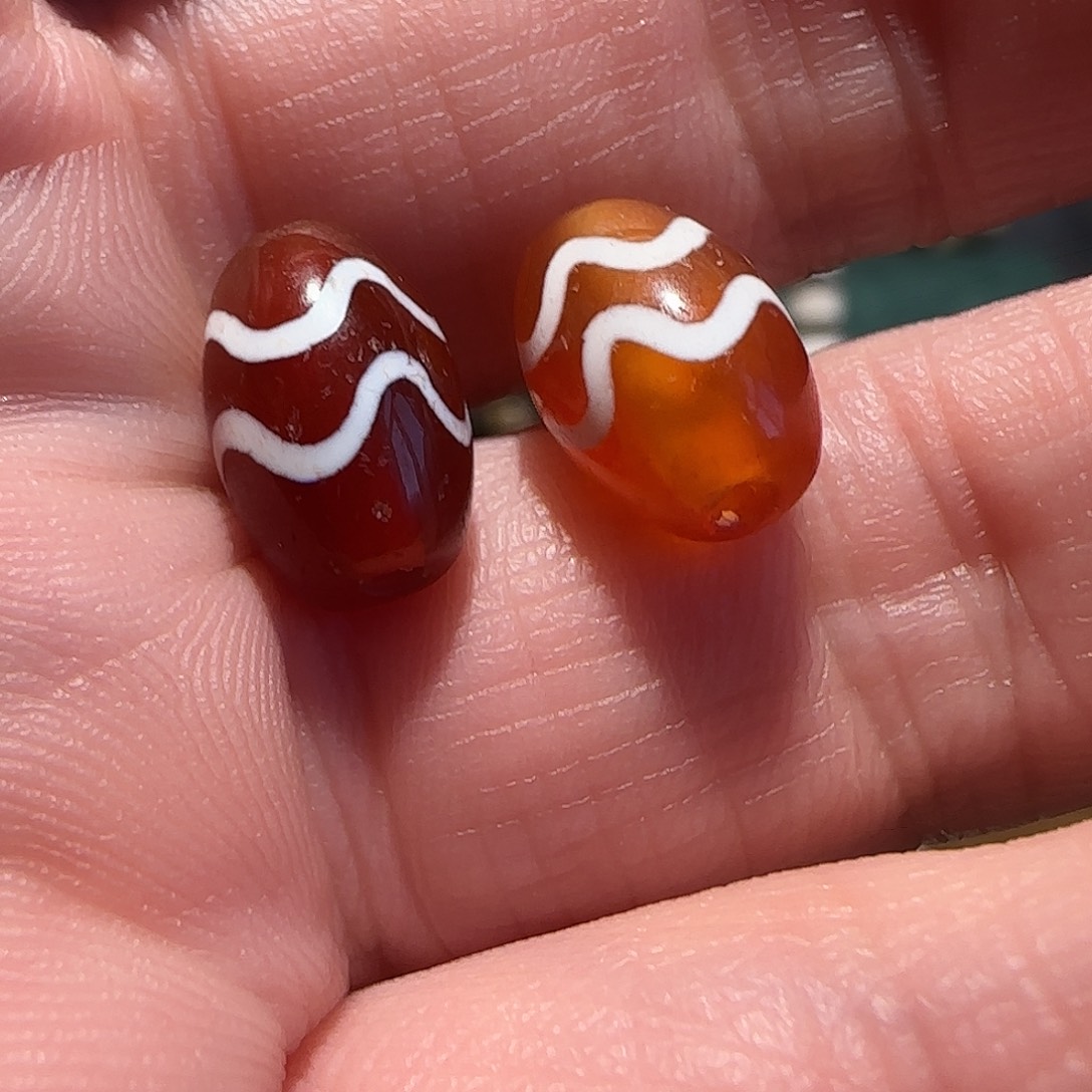 玛瑙/玉髓合金颈饰一对双彩虹红玉髓11x8