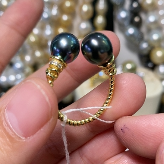 海水珍珠戒圈银S925镶嵌8-9