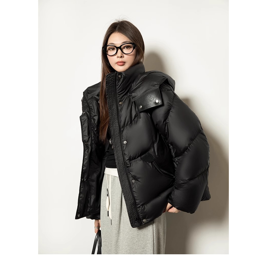 1wEn【森旅迷雾】黑绷带95大绒朵鸭绒钻石闪提花格女装羽绒服