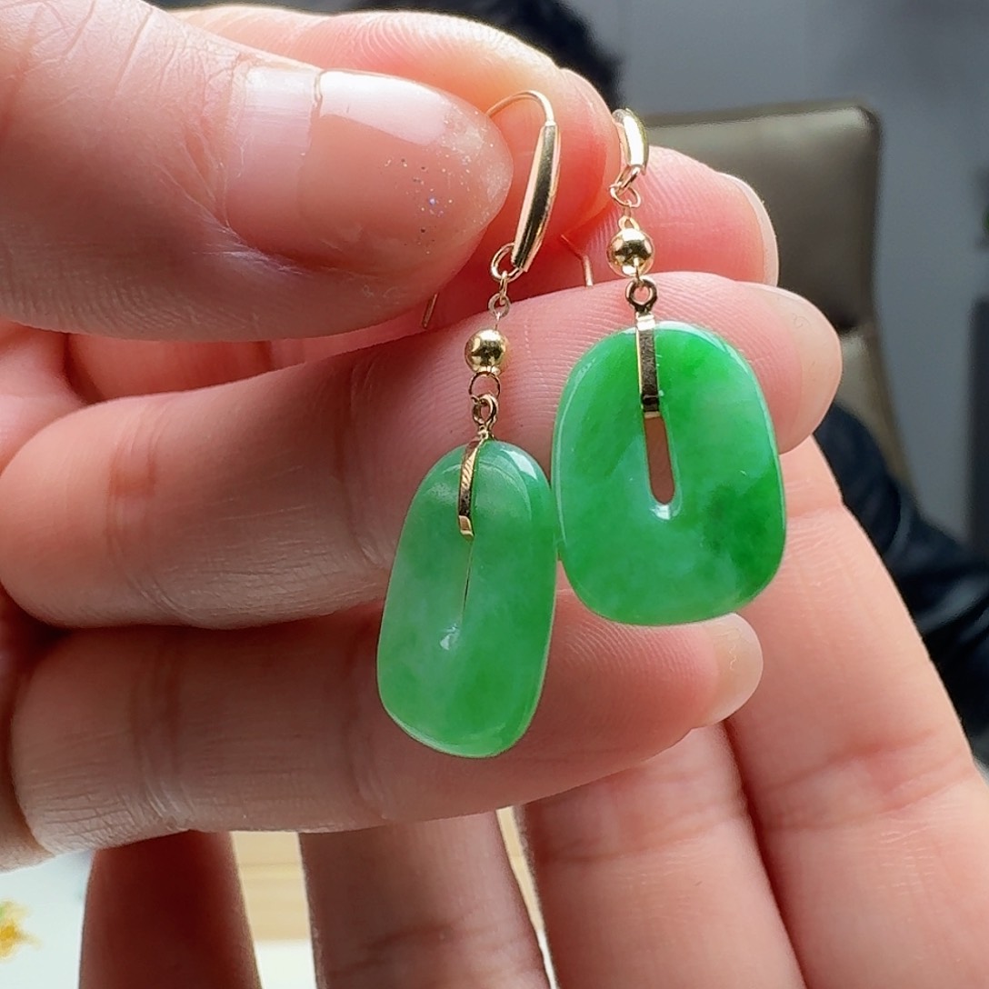 翡翠耳饰18K金镶嵌天然