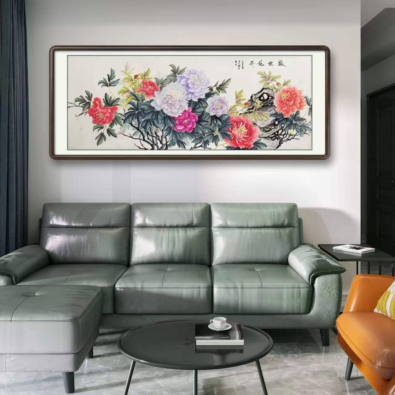 《盛世花开》纯手绘国画六尺横幅牡丹花客厅卧室餐厅挂画作品