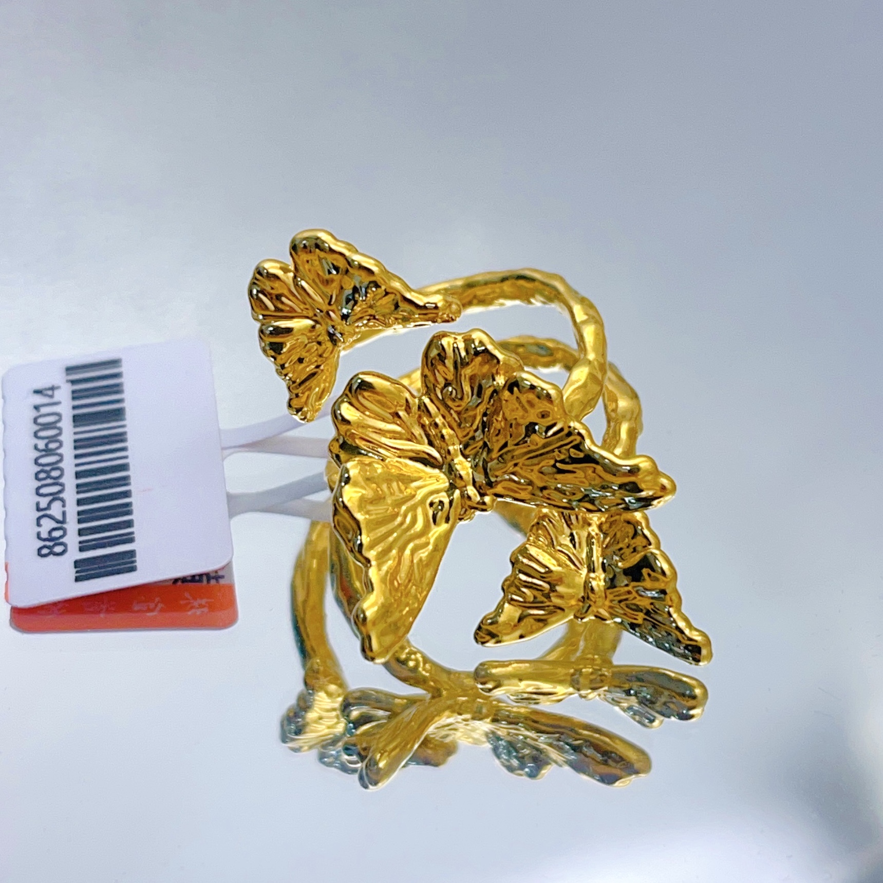 足金999三层黄金蝴蝶戒指5D无氢工艺