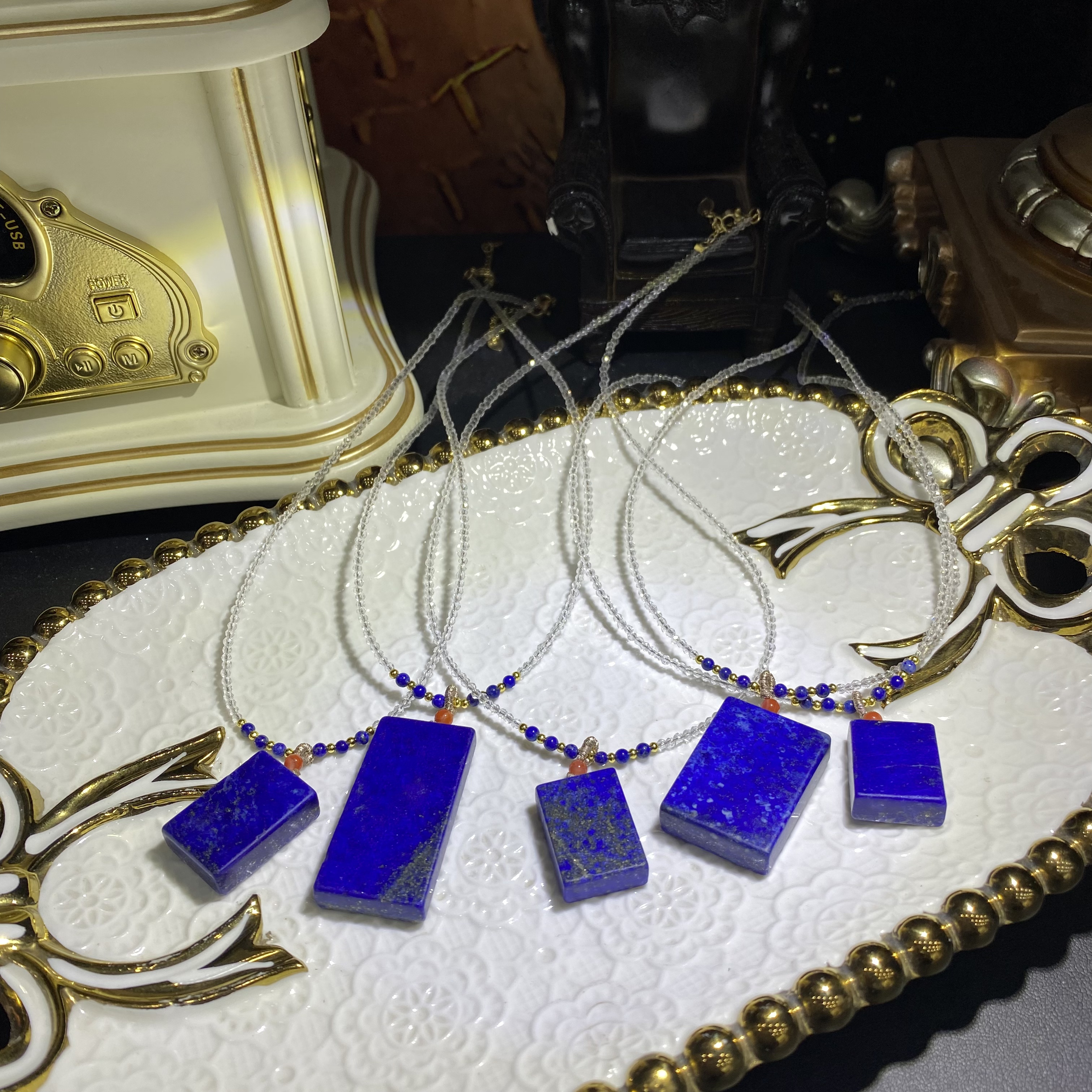 X1136-天然阿富汗青金石无事牌吊坠项链-多样性发其一