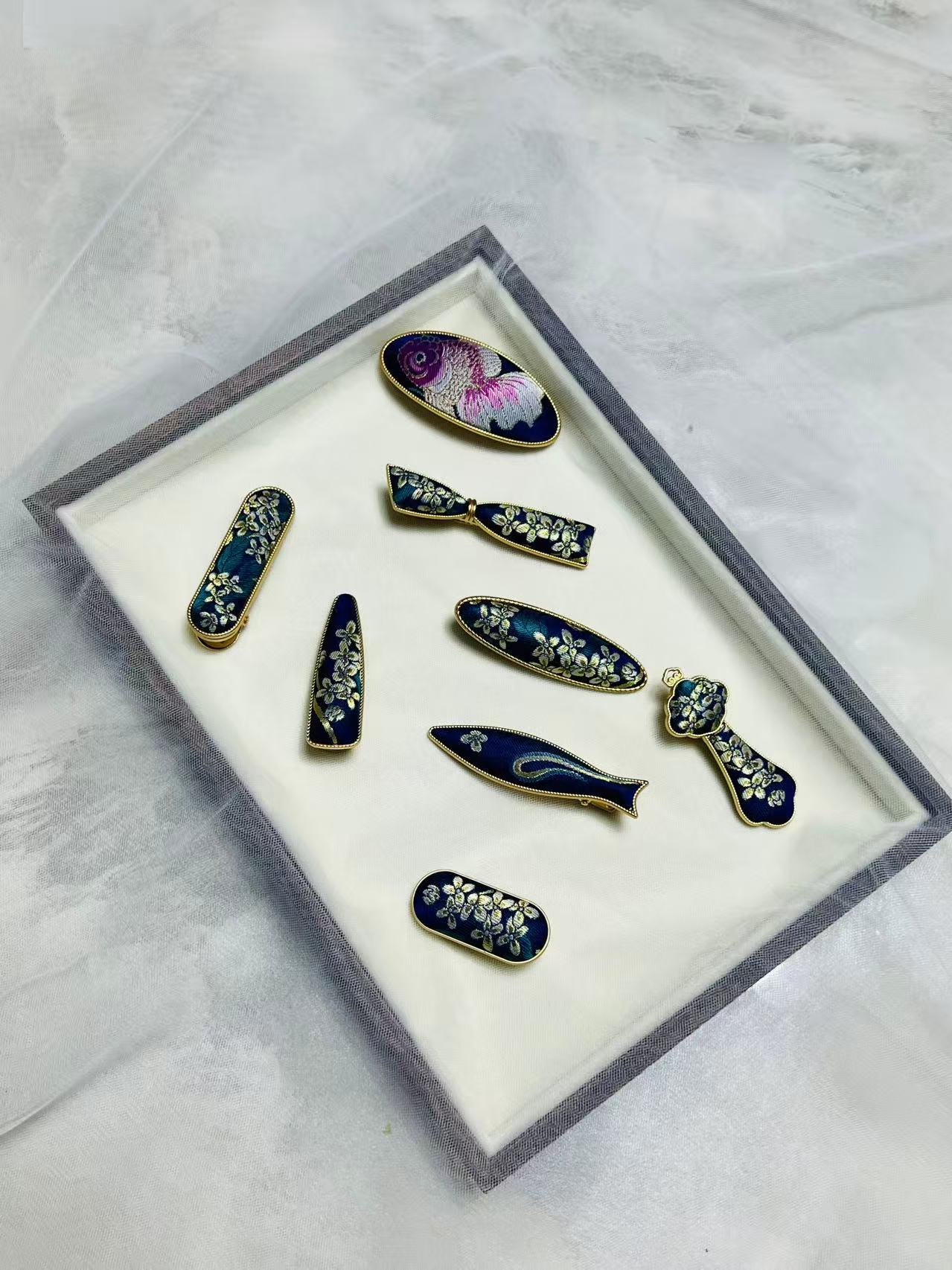 宋锦发夹简约风精美边夹首饰新中式商务风女珠宝千金风