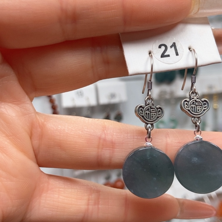 【闪购商品】翡翠耳饰银S925镶嵌耳饰