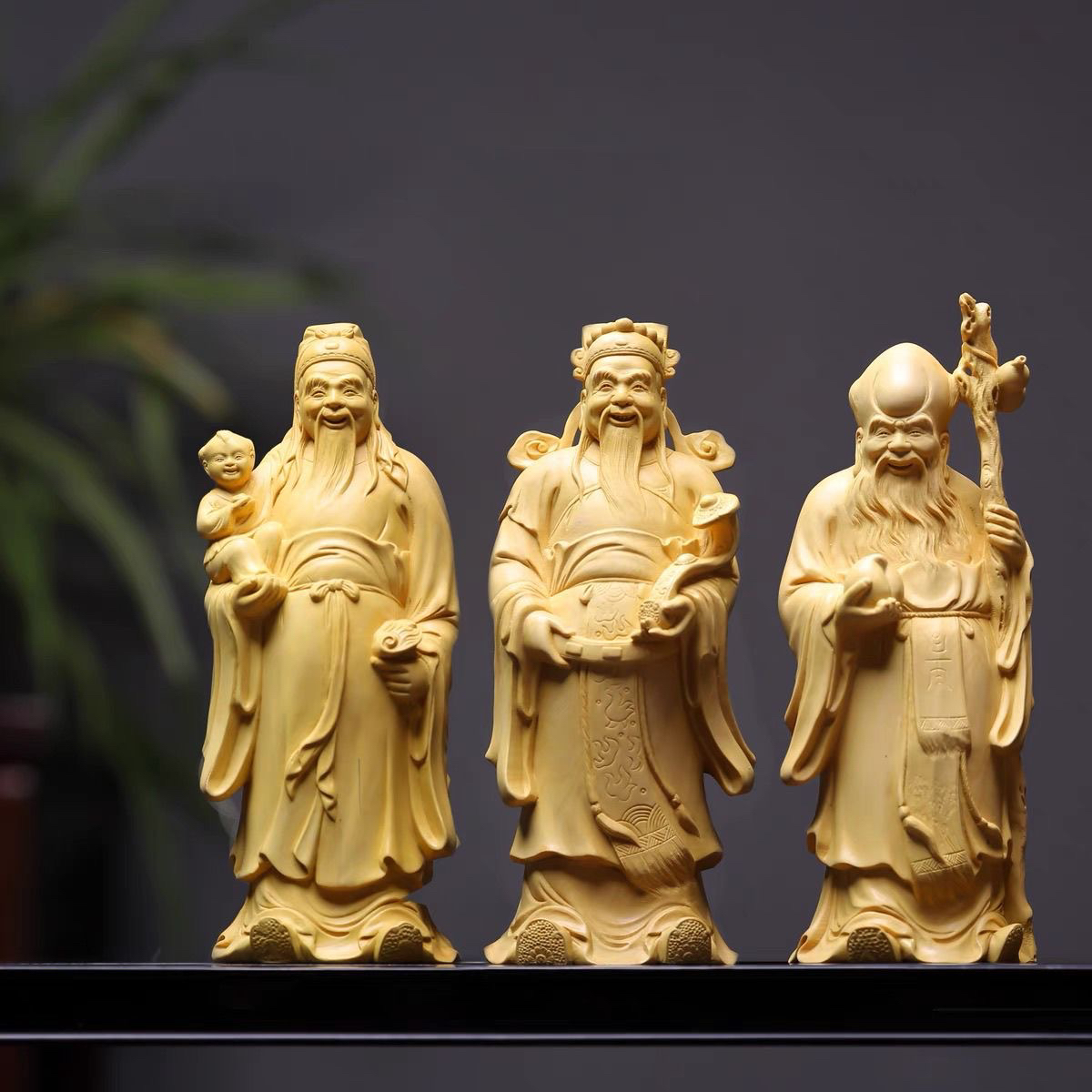 木雕家居饰品摆件雕刻工艺祝寿礼品收藏福禄寿送父母礼物摆件20cm