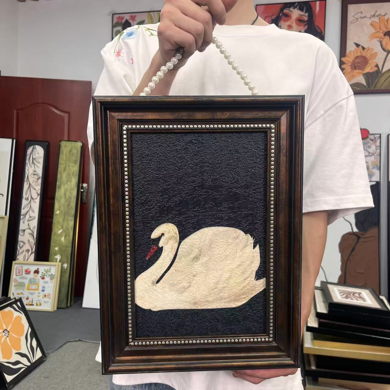 法式天鹅艺术装饰画卧室床头客厅U009背景墙挂画3040