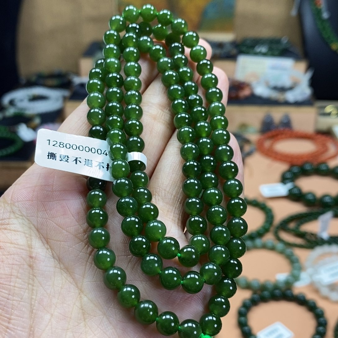 和田玉（碧玉）未镶嵌颈饰6mm菠菜