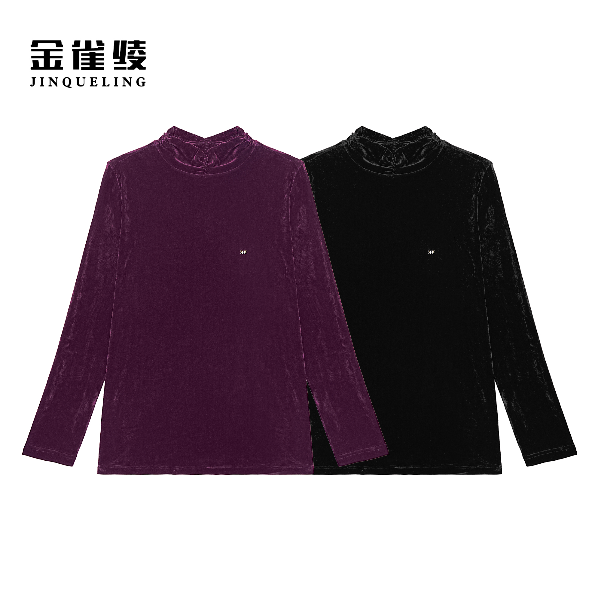 金雀绫【紫黛云衫】法式醋酸丝绒半高领加宽加大小衫SZA3SY681