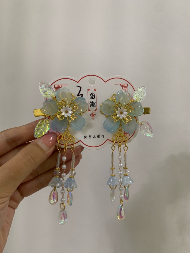 儿童超仙珍珠流苏发夹女童古风花朵头饰小女孩中国风古装发卡步摇