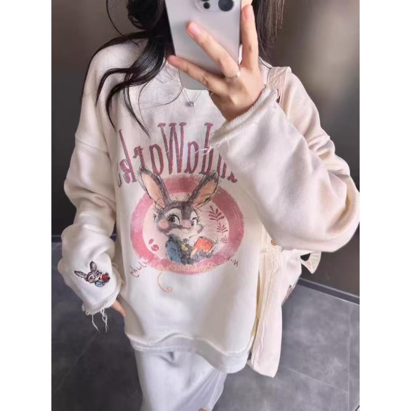 小慧 韩版卡通动物图案假两件大毛圈卷边圆领卫衣KI63