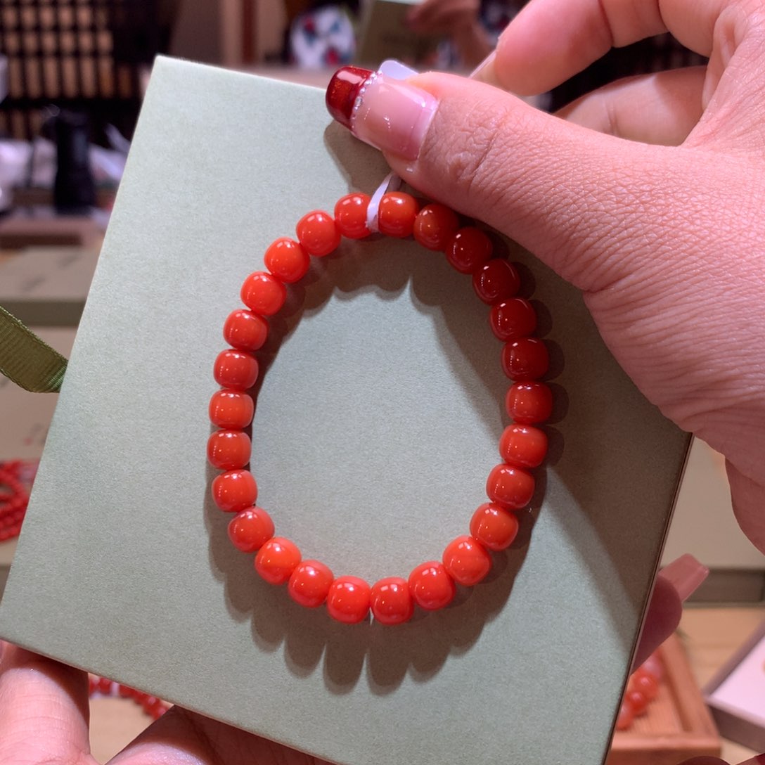 南红玛瑙老型单圈柿子红7+未镶嵌