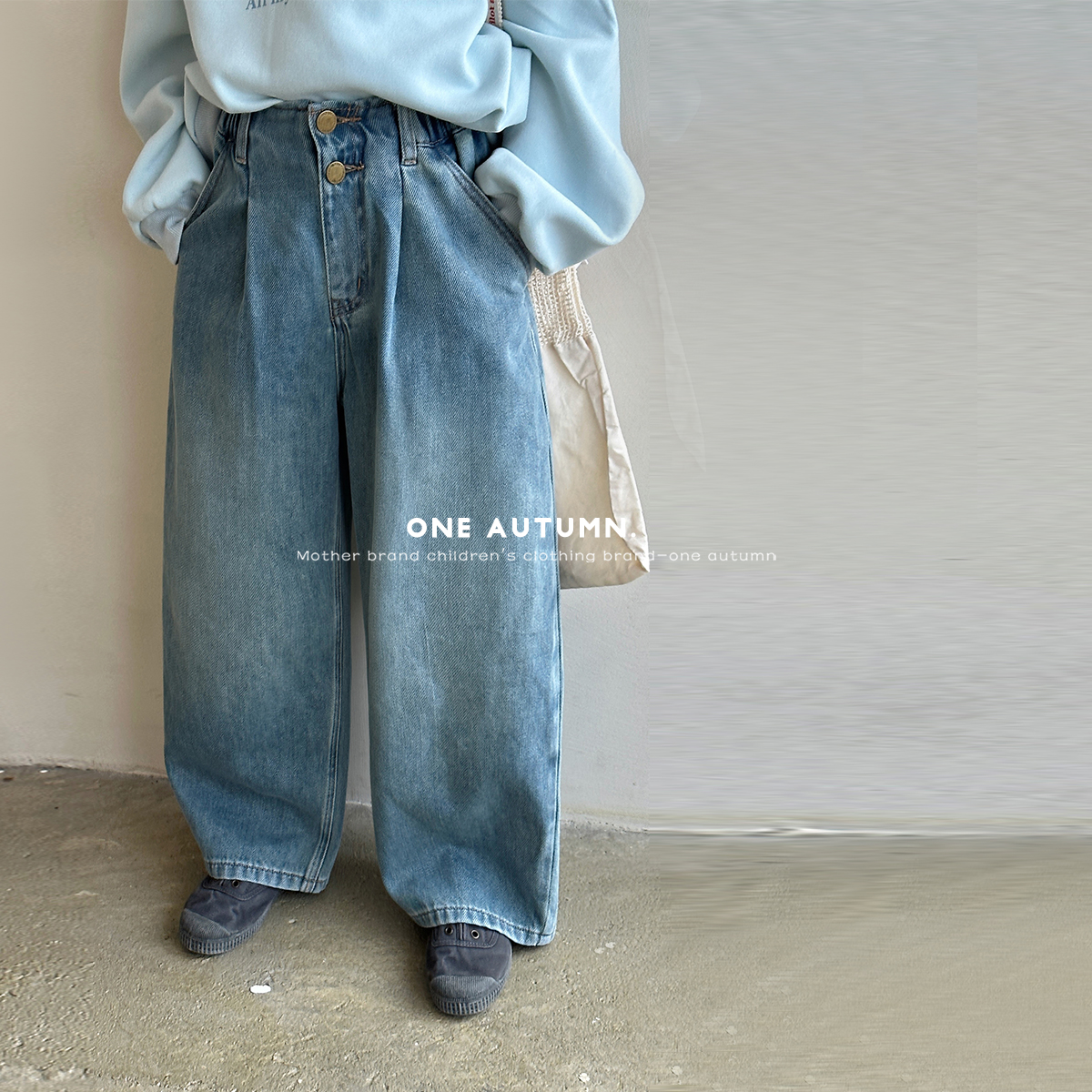 现货「UNO AUTUNNO」【青花瓷】水洗牛仔女中大童直筒牛仔裤CP91