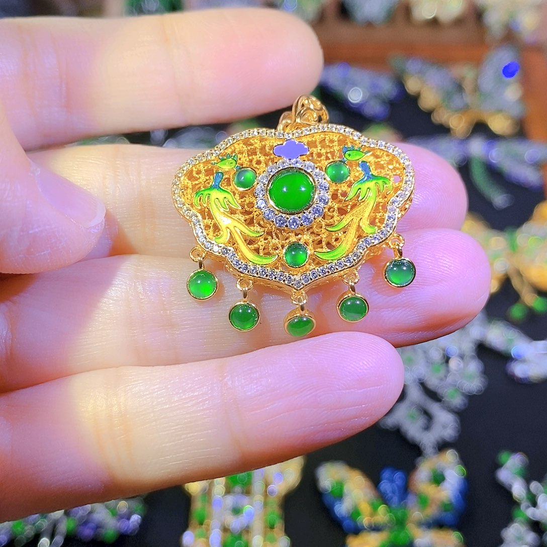 吊坠(不含链)银S925镶嵌翡翠