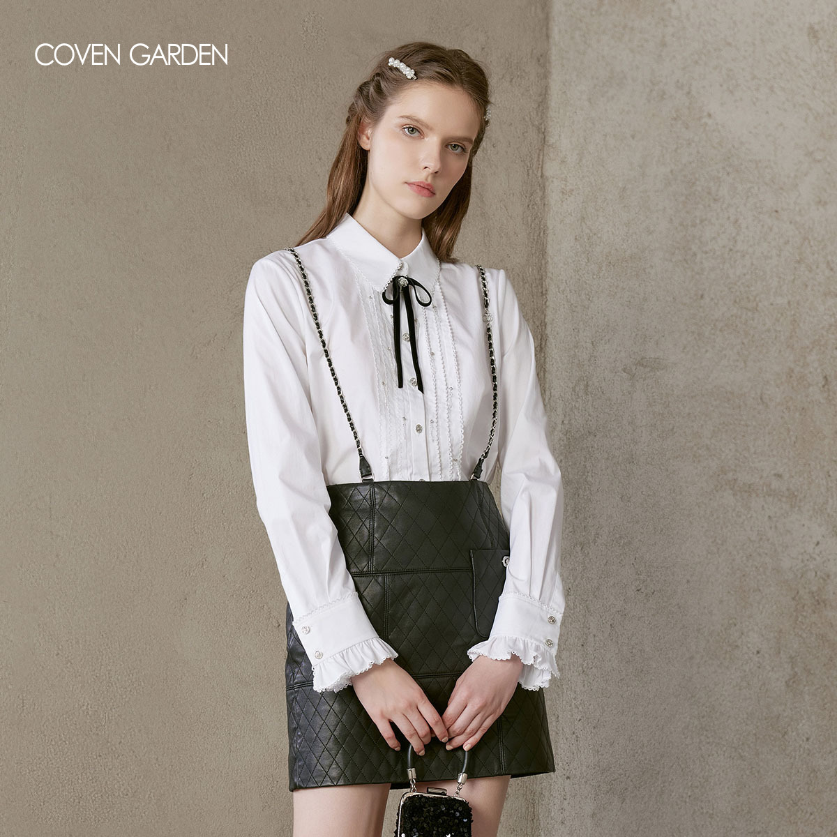 【媛媛女王专享】哥文花园黑色高腰羊皮短裙a字CTC4311058