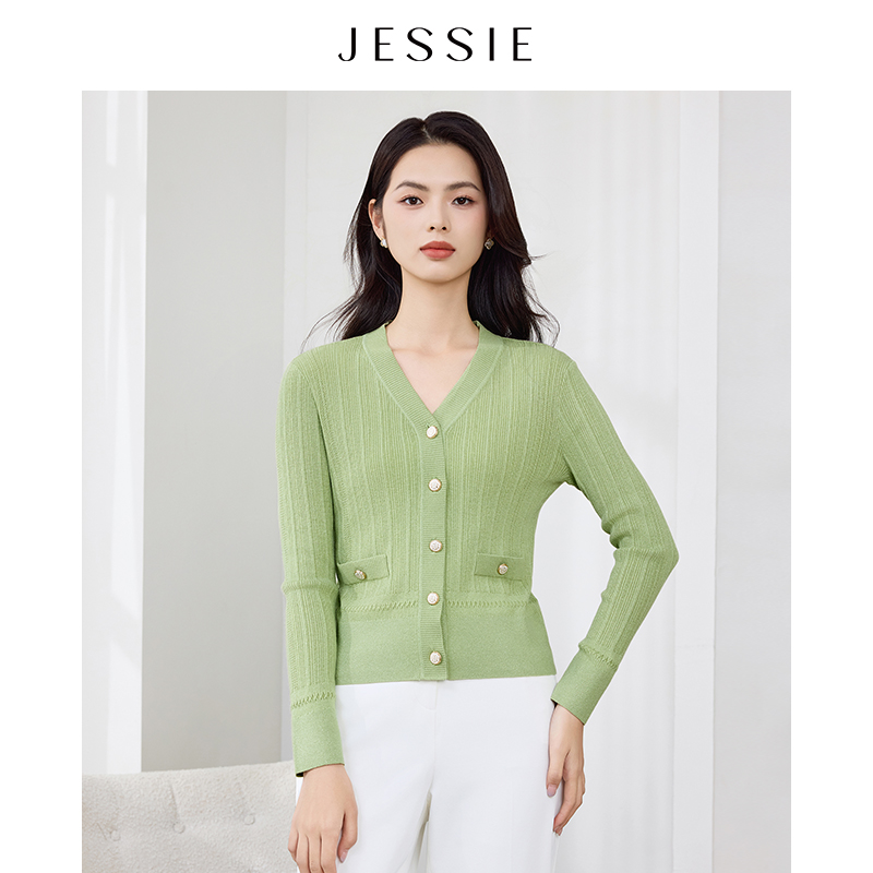 【粉丝专属】【商场同款】JESSIE雅致修身针织衫女款2025春夏新款长袖