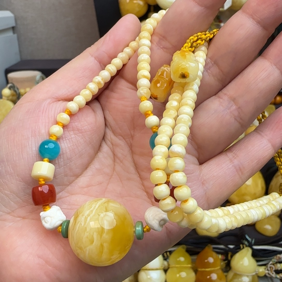 未镶嵌套链琥珀天然俄料虎皮妖花蜜蜡圆珠锁骨