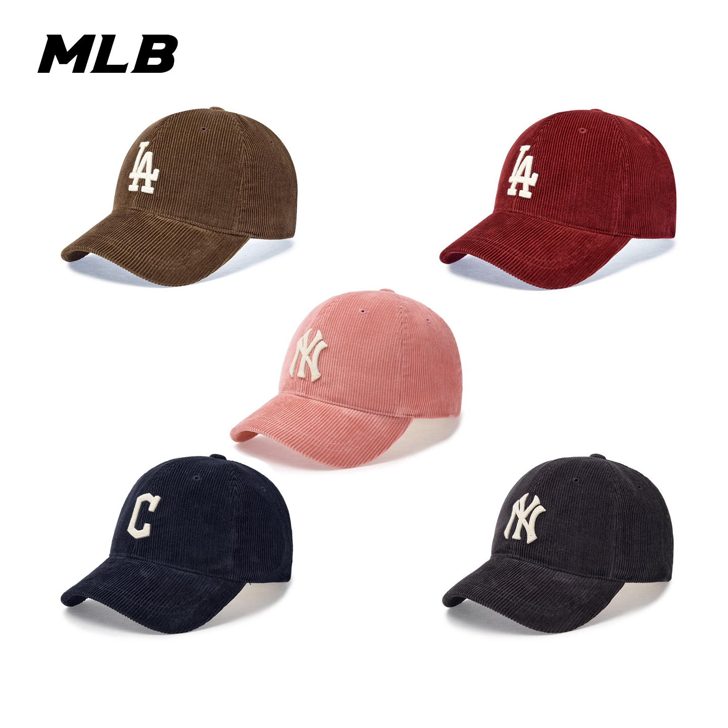 MLB韩国专柜正品男女情侣棒球帽25新款NY刺绣灯芯绒休闲运动帽