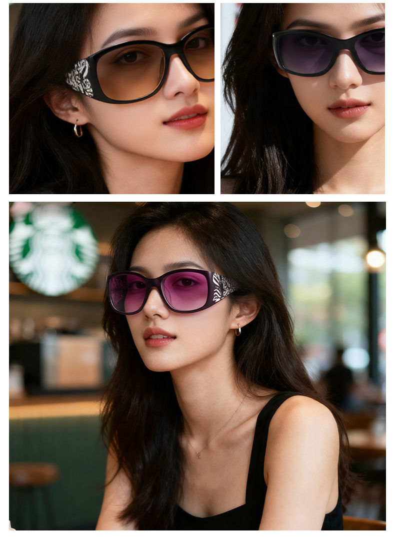 网红新款时尚防风太阳镜墨镜女防紫外线造型拍照打卡开车专用