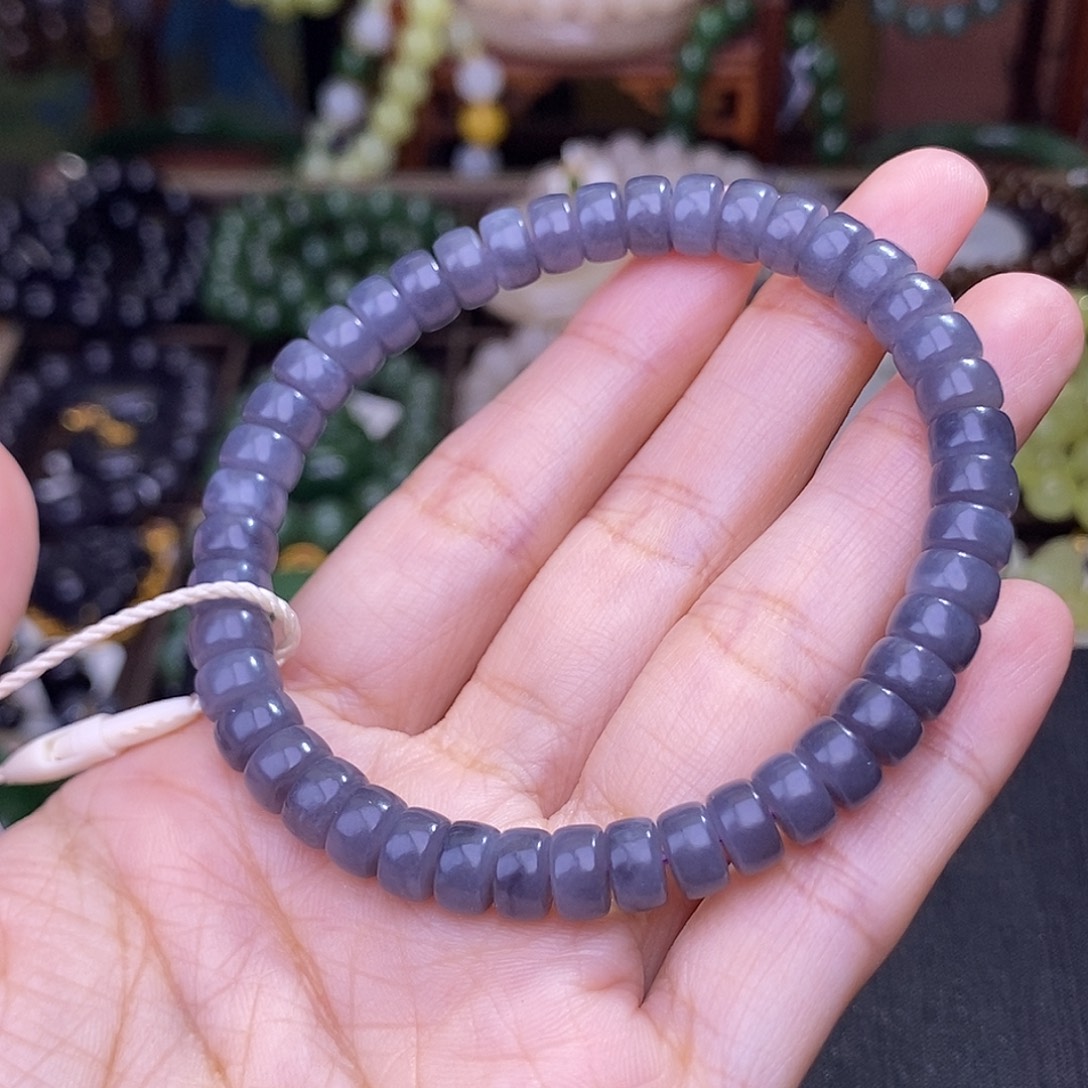 和田玉未镶嵌颈饰烟紫手链清货价约6MM