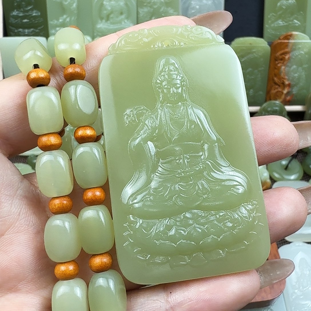 果绿色观音吊坠挂件