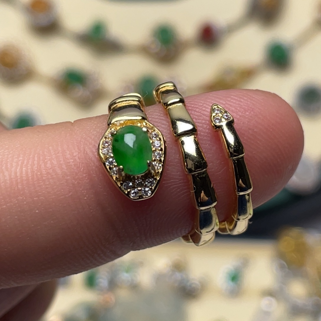 翡翠戒指银S925镶嵌纯天然缅甸翡翠