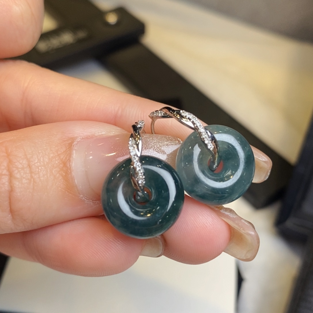 翡翠耳饰18K金镶嵌甜甜圈