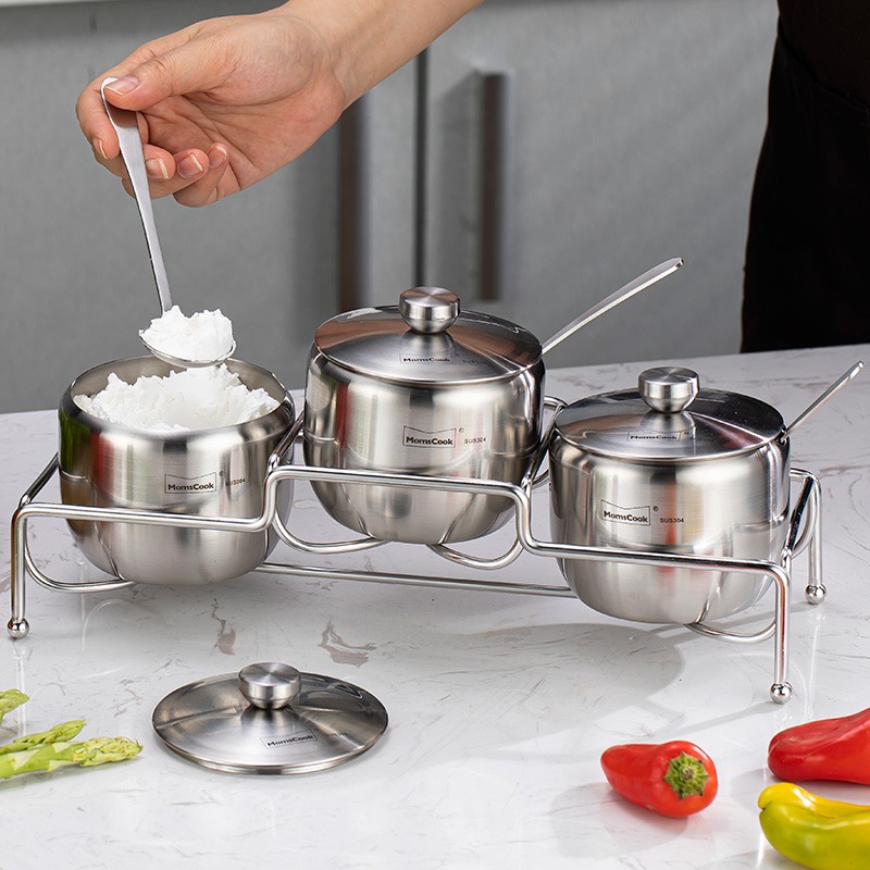 Momscook 德国工艺304不锈钢调味罐 四件套 盐罐 糖罐【直播专属】