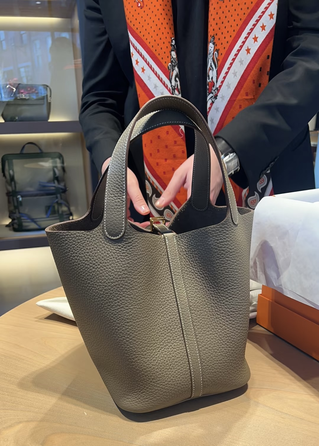 99新 Hermes/爱马仕 艾瑟尔奢品/锡器灰菜篮子D刻银扣手/05at