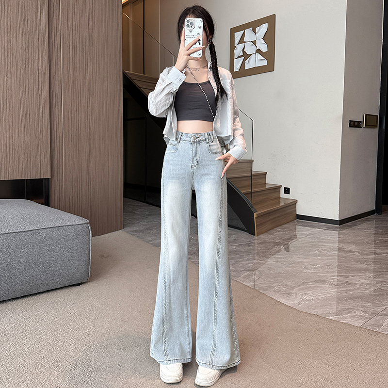 【小个子改版】2025实拍新款春季高腰阔腿宽松微喇牛仔裤女九分长裤