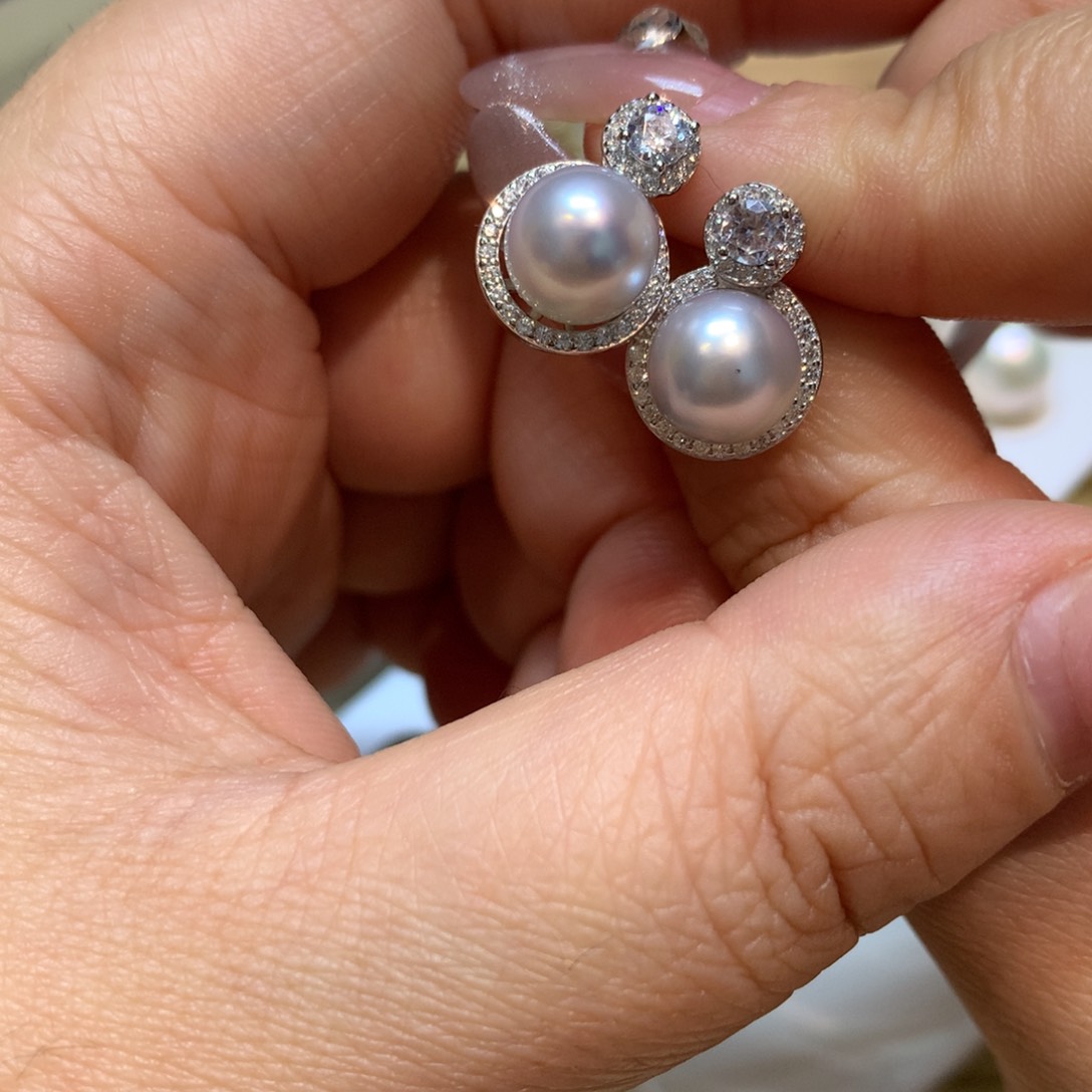 海水珍珠耳饰银S925镶嵌