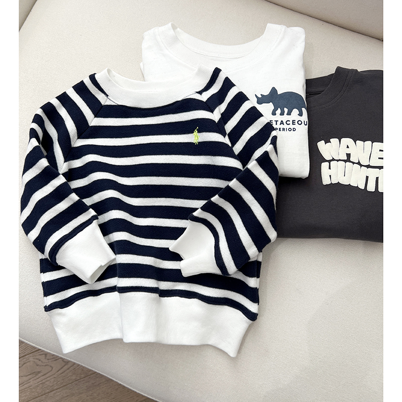 25年早春新款 非常柔软的大毛圈 条纹卫衣 儿童男童厚款T恤