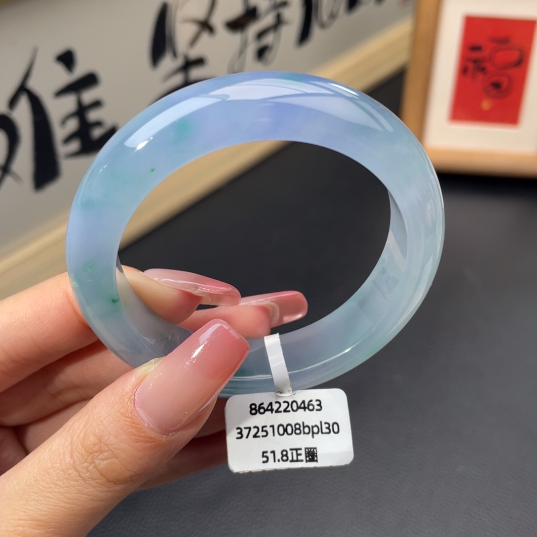 翡翠未镶嵌手镯正圈52冰胶莫奈