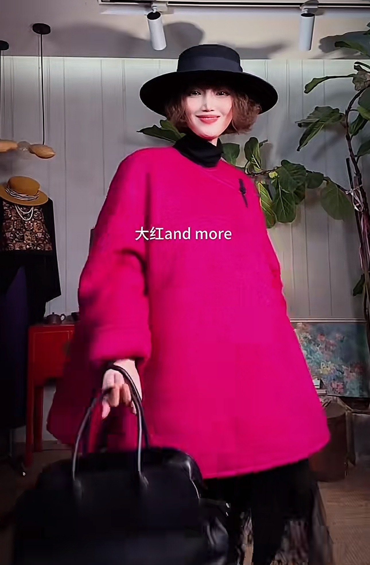 【玫玫】红shop2025秋冬新款羊驼绒印花碎花上衣