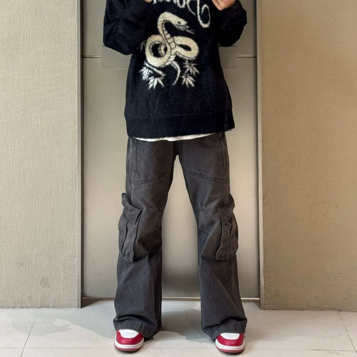 Kerfuff男生日系感纯色休闲长裤男女街头百搭大口袋阔腿工装裤