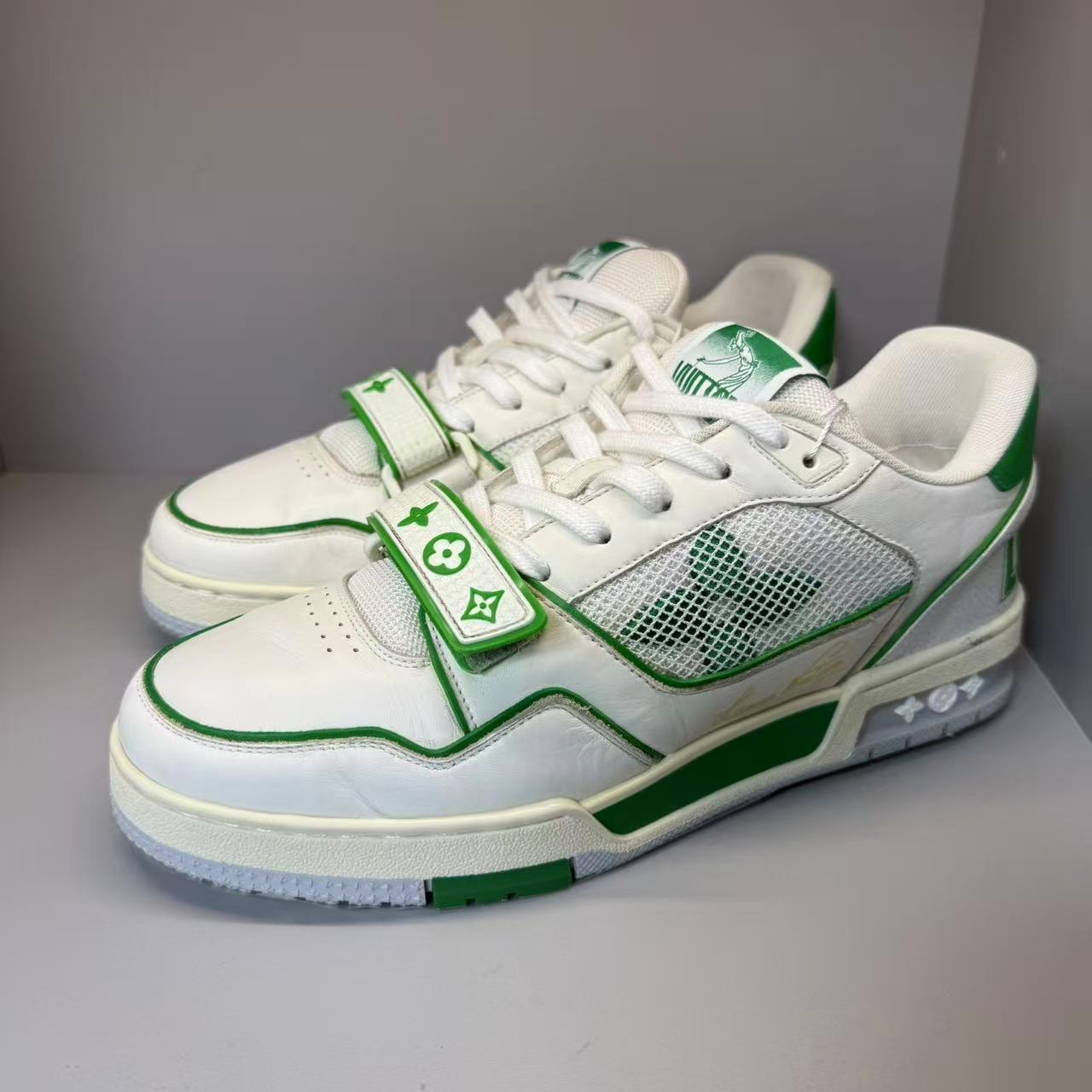 90新 LouisVuitton/路易威登 白绿魔术贴板鞋42欧码 kke586