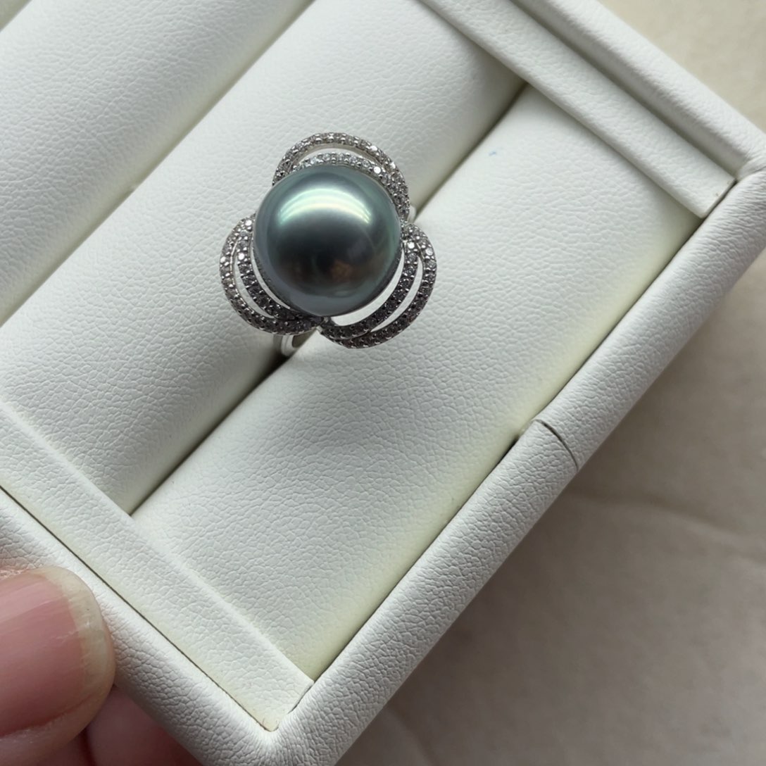 海水珍珠戒指银S925镶嵌12-13mm