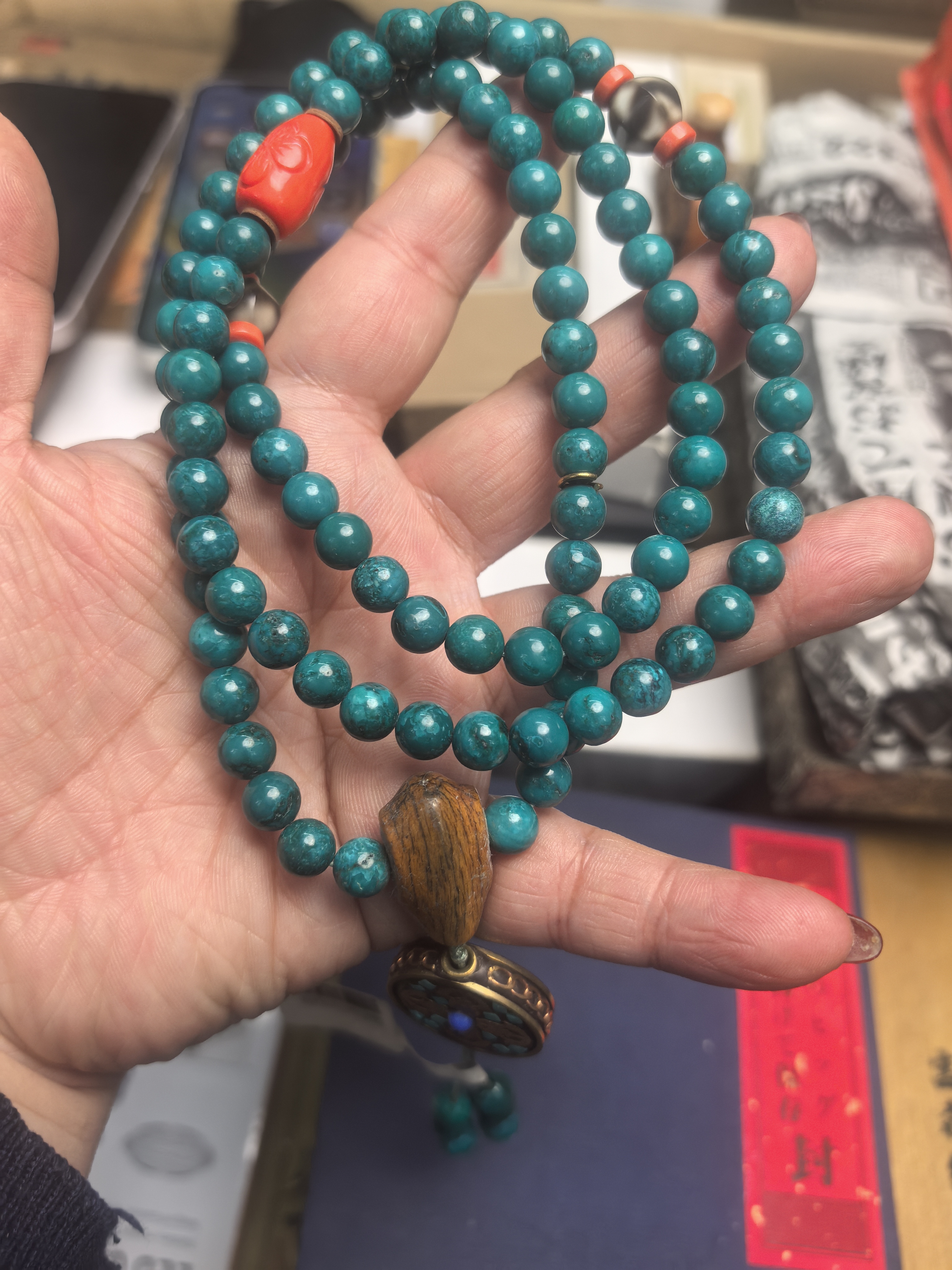 天然阴皮菩提根长串脖挂链念珠佛珠墨绿色菩提子2022