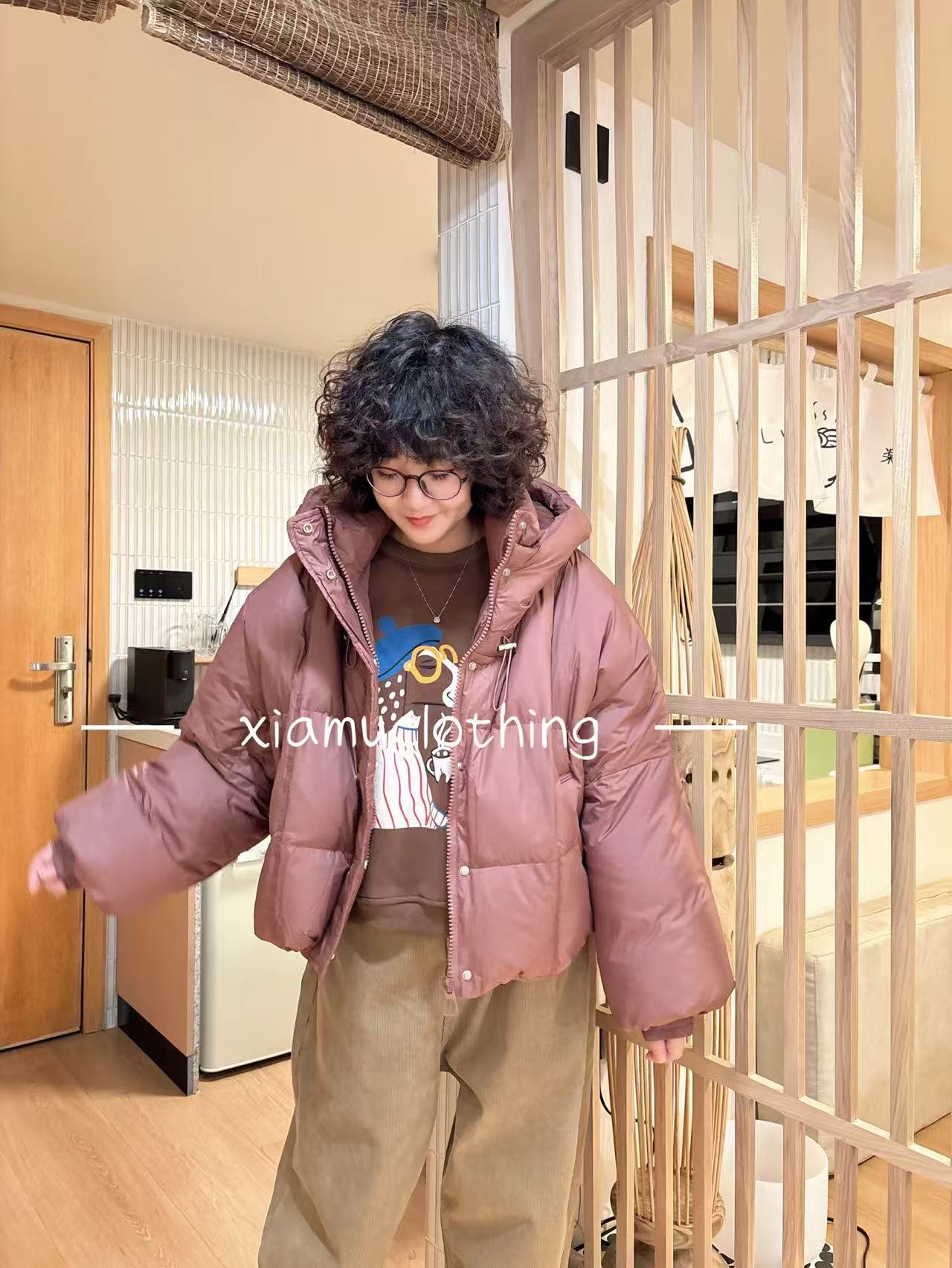 夏沐家立领连帽百搭休闲羽绒服688